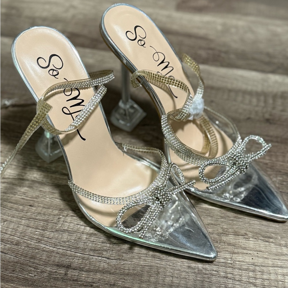 Zara Silver Women's Heels with Rhinestone Accents